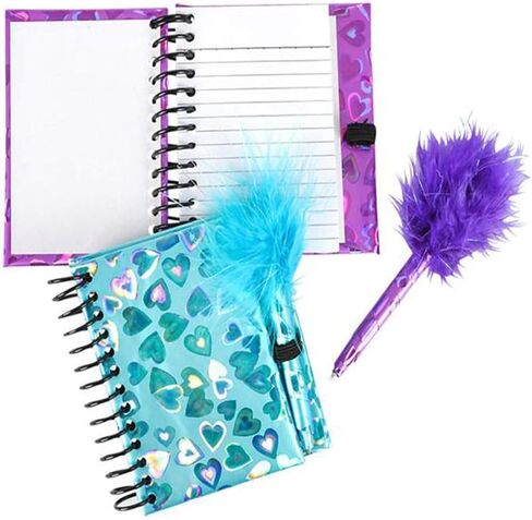 ArtCreativity Notebook and Pen Set for Kids, Set of 2, Feather-Tipped Pen and Small Glittery Note Pad with Loop Pen Holder Per Set, Fun Stationery Party Favors, Goodie Bag Fillers, Teacher Rewards in Saudi Arabia