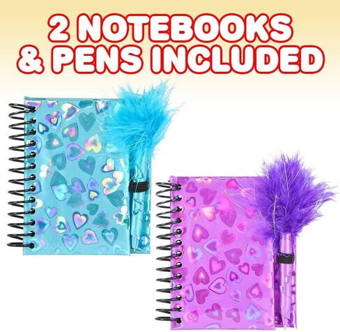 ArtCreativity Notebook and Pen Set for Kids, Set of 2, Feather-Tipped Pen and Small Glittery Note Pad with Loop Pen Holder Per Set, Fun Stationery Party Favors, Goodie Bag Fillers, Teacher Rewards in Saudi Arabia