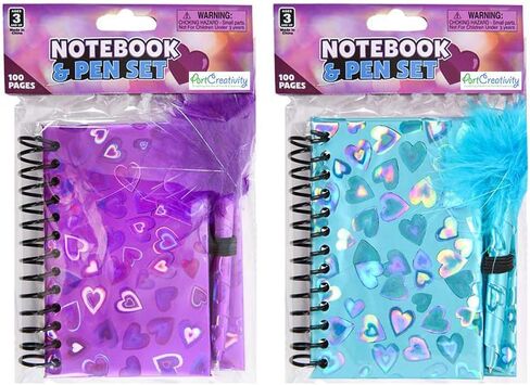 ArtCreativity Notebook and Pen Set for Kids, Set of 2, Feather-Tipped Pen and Small Glittery Note Pad with Loop Pen Holder Per Set, Fun Stationery Party Favors, Goodie Bag Fillers, Teacher Rewards in Saudi Arabia