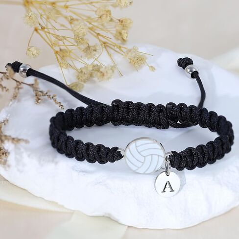 BAYLAY Volleyball Gifts for Teen Girls - 14K Whited Gold Plated Initial Volleyball Bracelets Volleyball Gifts Adjustable Volleyball Charm Bracelet Volleyball Gifts for Teen Girls in Saudi Arabia