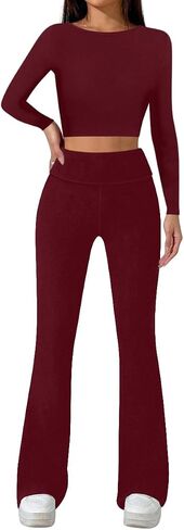 Sweet Hearts 2 Piece Lounge Sets for Women- Flare Leggings Long Sleeve Crop Top Fall 2 Piece Pajama Sets Made in USA in Saudi Arabia