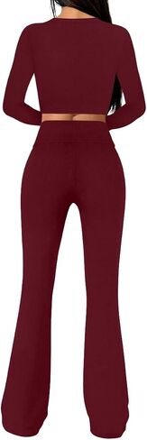 Sweet Hearts 2 Piece Lounge Sets for Women- Flare Leggings Long Sleeve Crop Top Fall 2 Piece Pajama Sets Made in USA in Saudi Arabia