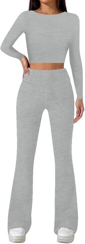 Sweet Hearts 2 Piece Lounge Sets for Women- Flare Leggings Long Sleeve Crop Top Fall 2 Piece Pajama Sets Made in USA in Saudi Arabia