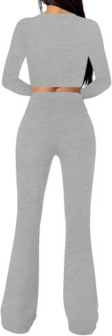 Sweet Hearts 2 Piece Lounge Sets for Women- Flare Leggings Long Sleeve Crop Top Fall 2 Piece Pajama Sets Made in USA in Saudi Arabia
