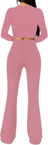 Sweet Hearts 2 Piece Lounge Sets for Women- Flare Leggings Long Sleeve Crop Top Fall 2 Piece Pajama Sets Made in USA in Saudi Arabia