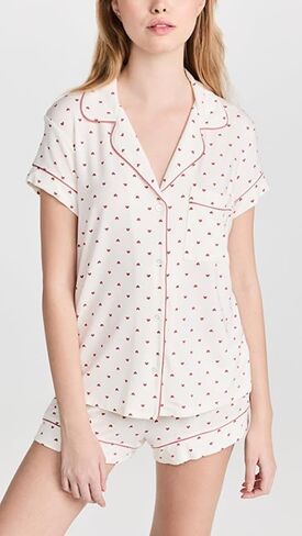 Seyurigaoka Womens Heart Print Pajamas Shorts Set Short Sleeve Sleepwear Loungewear Button-Down 2 Piece Pjs Set in Kuwait