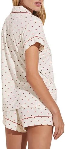 Seyurigaoka Womens Heart Print Pajamas Shorts Set Short Sleeve Sleepwear Loungewear Button-Down 2 Piece Pjs Set in Kuwait