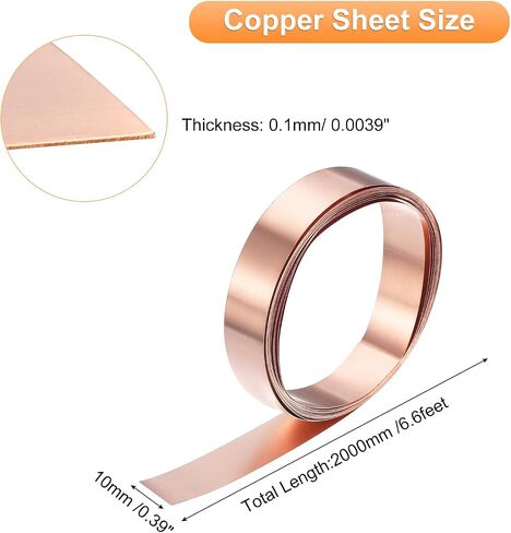 uxcell Copper Sheet Roll 2000mm x 10mm x 0.1mm, 99.9% Pure Copper Strip Copper Flashing Metal Foil Plate for Electricity DIY Projects (Multiple Sizes) in Kuwait