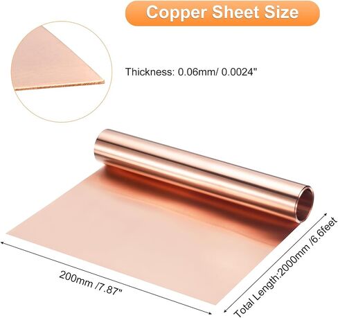 uxcell Copper Sheet Roll 2000mm x 10mm x 0.1mm, 99.9% Pure Copper Strip Copper Flashing Metal Foil Plate for Electricity DIY Projects (Multiple Sizes) in Kuwait
