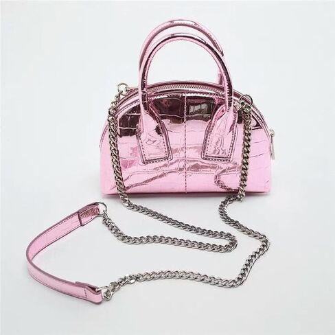Mini Silver Crossbody Purse for Women Gold Purse Cute Small Top Handle Purses Pink Metallic Bag Shiny Chain Handbag in Saudi Arabia