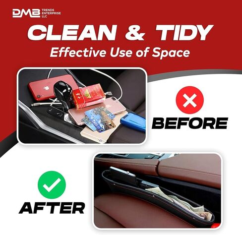Car Seat Gap Filler Organizer - Essential Car Accessories Car Side Seat Gap Filler - Adjustable Car Seat Gap Storage Box for Glasses, Keys, and More - 2 Packs (Black) in Saudi Arabia