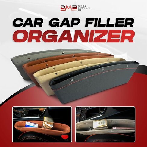 Car Seat Gap Filler Organizer - Essential Car Accessories Car Side Seat Gap Filler - Adjustable Car Seat Gap Storage Box for Glasses, Keys, and More - 2 Packs (Black) in Saudi Arabia