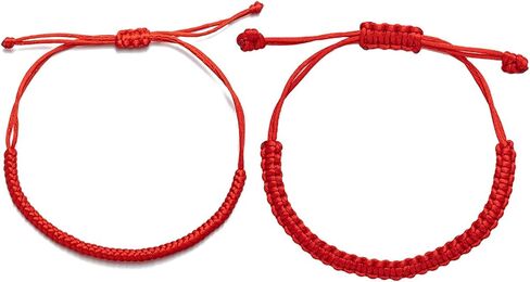 Pingyongchang 2PCS String Bracelets for Women Men Couple Handmade Red Black Buddhist Tibetan Adjustable Woven Rope Bracelet for Protection and Luck Friendship Bracelet in Saudi Arabia