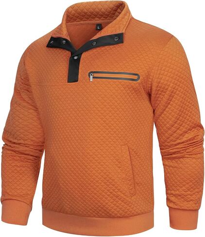 Casual Sweatshirts for Men Pullover Mens Sweatshirt Long Sleeve Button Stand Collar Quilted Sweatshirts with Pocket in Kuwait