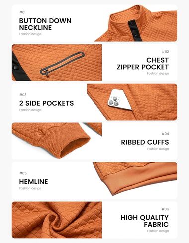 Casual Sweatshirts for Men Pullover Mens Sweatshirt Long Sleeve Button Stand Collar Quilted Sweatshirts with Pocket in Kuwait