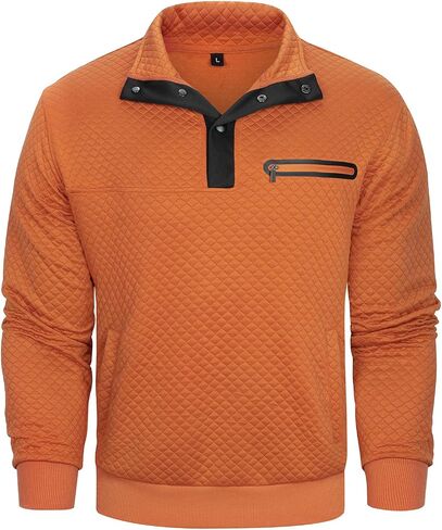 Casual Sweatshirts for Men Pullover Mens Sweatshirt Long Sleeve Button Stand Collar Quilted Sweatshirts with Pocket in Kuwait