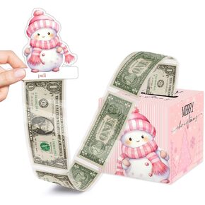 Christmas Surprise Pull Out Money Gift, Merry Christmas Money Box for Cash, Pink Snowman Decor Surprise Box, Let it Snow Money Gift Box with 35Pcs Bags, Christmas Party Decorations Supplies