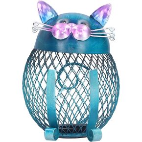 Coin Piggy Bank, Cartoon Cat Shaped Iron Coin Bank Box Animal Statue Art Crafting Saving Box Table Decoration Ornament Boy Girl Gift