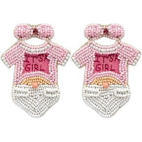 Beaded It's a Girl Post Earrings Handmade Baby Shower Onesie Mom Pink (Pink)