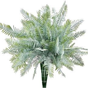 SNAIL GARDEN 4 Bundles Frosted Green Realistic Artificial Ferns,Faux Ferns for Outdoor,Greenery Lifelike Artificial Boston Fern, Artifical Fern, Faux Hanging Fern Home for Indoor Garden Patio Decor