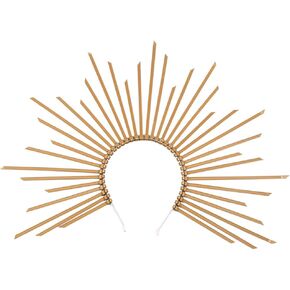 Halloween Gold Halo Sun Headband Sunburst Crown Headpiece Spiked Headdress for Women Halloween Carnival Party the Day of Death Cosplay Decoration Costume Accessories