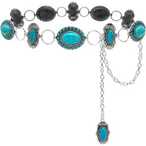 Turquoise Concho Belt Silver Western Chain Belt Boho Waist Chain Belt for Women Dress