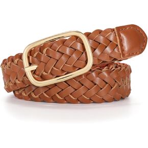 JASGOOD Women's Skinny Leather Braided Belt, Hand-Woven Thin Belt with Gold Buckle for Women for Jeans Pants Dresses