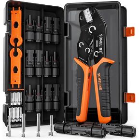 SOMELINE® Solar Connector Crimping Tool Kit, 14-10 AWG Crimper for Solar Panel Cables, Tool Kit with 12 Pairs of Solar Connectors and Wrench and Stripper and Crimper, Solar Panel Connectors
