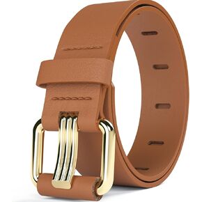 Womens Brown Leather Belt with Gold Buckle - Casual Jean and Dress Fashion Waist Belt - XS to 3XL