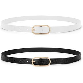 XZQTIVE 2 Pack Women's Skinny Leather Belt Thin Belt for Women with Gold Buckle Plus Size Waist Belt for Jeans Dresses Pants
