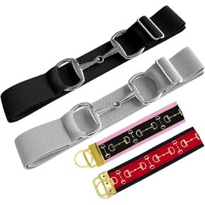 2PCS 1.5-inch Elastic Equestrian Belt with Horse Bit Buckle, 2 Unique Equestrian Theme Keychain strap for Horseback Riding Equestrian Sports