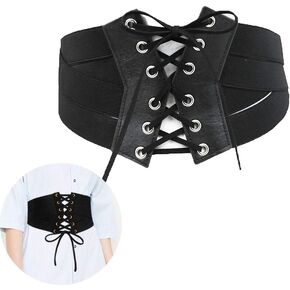 Women's Lace Wide Waist Band Belt Women Bandage Elasticity Girdle Wrap Obi Style Boho Corset Waist Belts – Black