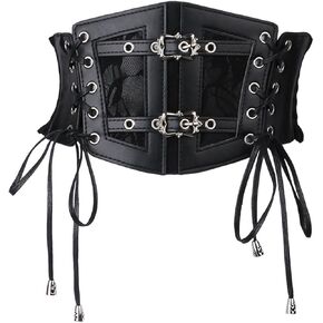 eYLun Womens Corset Belt Vintage Lace-up Elastic Waist Belt Rock Tied Corset Waspie Wide Belt for Halloween Costume