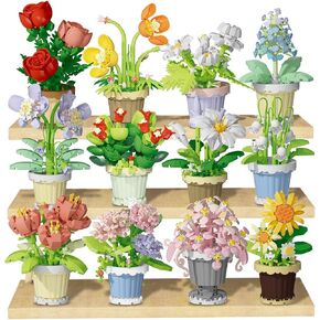12 Pcs Flowers Bouquet Building Set,2531 Pcs Flower Botanical Collection Building Block Toy,Micro Plant for Home or Office Decor, Mother's Day Valentine Christmas Birthday Gifts for Adults,Girls