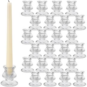 Foaincore 24 Pcs Candlestick Holders Bulk Clear Glass Candle Holders 2.36" H Small Taper Candle Holders for Pillar Candles Table Centerpiece Wedding Dinner Party Decor