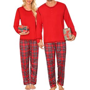 SWOMOG Family Christmas Pajamas 2024 MEN & WOMEN Pjs Long Sleeve Top & Plaid Bottom Soft Sleepwear Loungewear