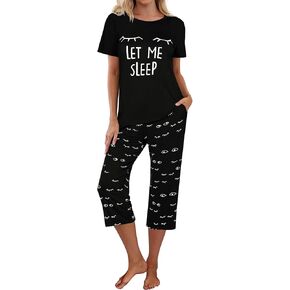 Ekouaer Womens Pajamas Set Short Sleeve Pajama for Women Sets Sleepwear Tops with Capri Pants Pj Set