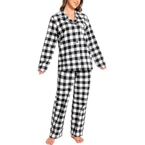 Nutria Womens Flannel Pajamas Set 100% Cotton Sleepwear Long Sleeve Button Down Nightwear Pants Pjs Loungewear Top&Bottom D06