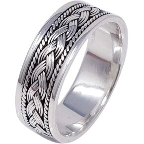 MENS 8MM Wide Braided Ring | Solid 925 Sterling Silver Celtic Band Ring | Fashion Ring For Men Size: 8, 9, 10, 11, 12, 13