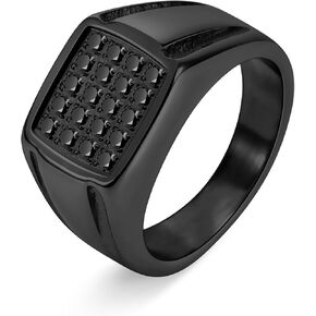 18K Gold-Plated Stainless Steel Ring with Cubic Zirconia Inlay, Black Non-Tarnish Men's Rings,Cool Men's Jewelry