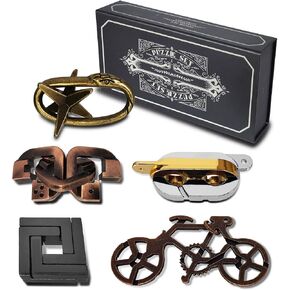 Mechanical Puzzles, Metal and Wooden Brain Teaser Puzzles, Puzzle Box, A Set of 9 Pcs, 3D Unlocked Puzzles,Fun Metal Brain Teaser Puzzle Games, Hand Puzzles for Adult Teens