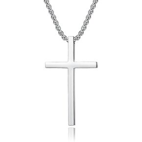 Cross Necklace For Men, Small/Middle/Large Stainless Steel Plain Cross Pendant Necklace For Boy, Rolo Chain 16-24 Inch,Silver/Black/Gold
