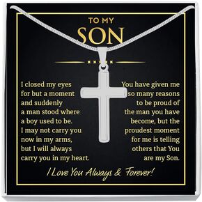 To My Son Necklace Gift From Mom Dad, Necklace Gift For Son, Mother Son Necklace, Birthday Gift For My Son Graduation Christmas Cross Link Chain Necklace Present With Message Card & Box #2