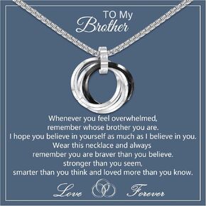 QianSiLi Gifts for Son Brother Titanium Three Ring Hip Hop Necklace for Men Interlocking Circle Necklace for Teen Boys Birthday Christmas Graduation Gift