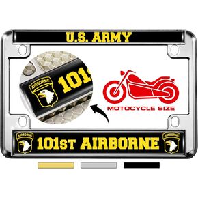 [Officially Licensed Product] - Motorcycle Metal License Plate Frame with U.S. Army 101st Airborne Division (Air Assault) Design - Black