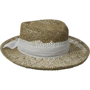 San Diego Hat Company Women's One Size Seagrass Gambler with Poly Chiffon Band in Kuwait