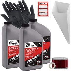 Oil Change Kit compatible with Suzuki DR650S, DR650SE – Includes 3 Quarts of 10W-40 Full Synthetic Oil, 1 Filter, 1 Crush Washer, 1 Funnel, 1 Oil Change Reminder Sticker