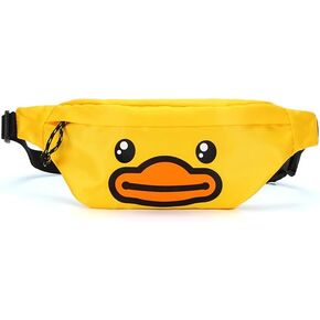 B.Duck Fanny Pack for Kids Crossbody Purse Waist Bag Canvas Black Yellow Hip Bum Bag with Adjustable Belt