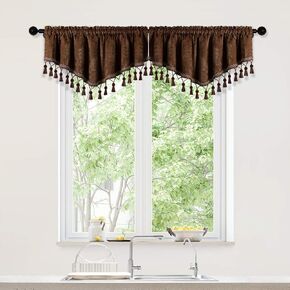 ELKCA Double-Sided Chenille Window Curtains Tier for Kitchen Chocolate Ascot Valance Curtain for Living Room,Pack of 2 (Chocolate, 52" W x 18" L)