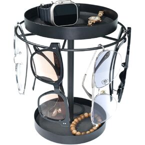 REDANT 360° Rotating Sunglass Organizer Glasses Holder, Metal Eyeglass Holder Sunglasses Organizer Storage with Tray, Sunglass Display Stand with Jewelry Box - Perfect Home Decor and Gift, Black